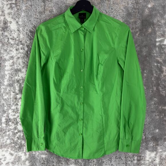 Worthington Size 4 Stretch Casual Button Top Green Long Sleeve Collar Cotton - Picture 1 of 8
